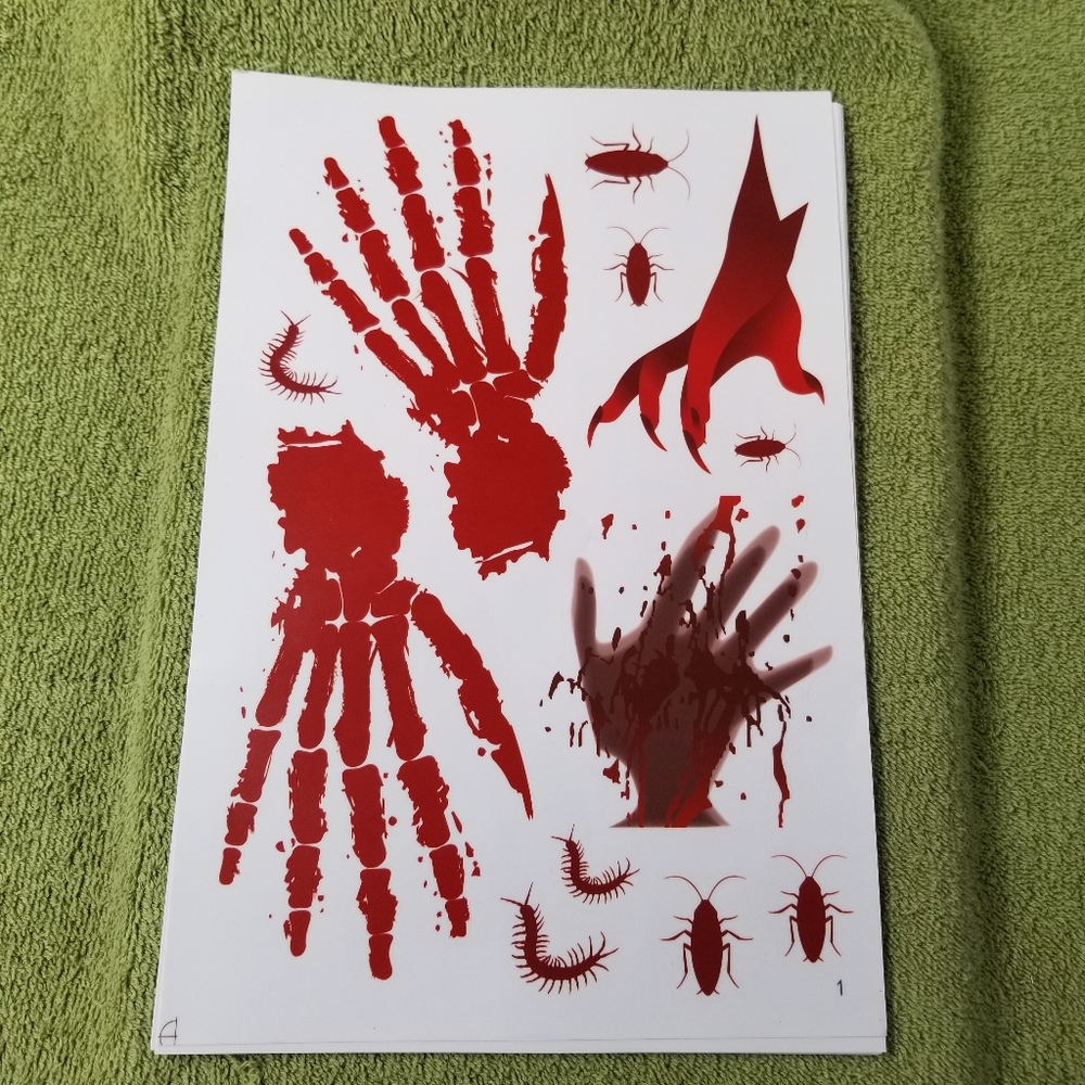 Halloween Decorations Ten Pages of Bloody Decals for Indoors or Outdoors New